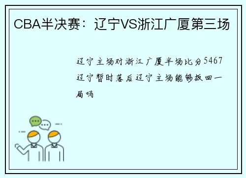 CBA半决赛：辽宁VS浙江广厦第三场